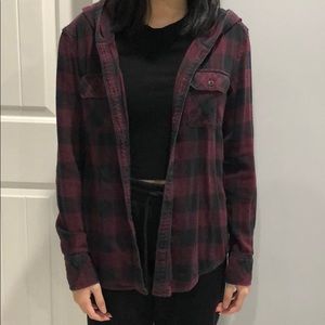 TNA Maroon/Black Boyfriend Fit Flannel Size: XS